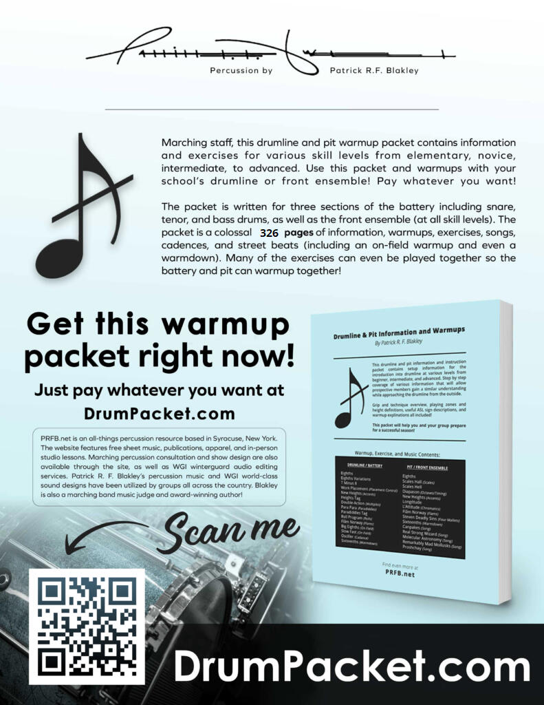 Drumline Pre-Built Instruction Packet Flyer A flyer for the pre-made marching percussion instructional packet