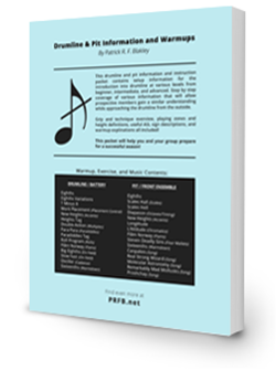 Marching band percussion instruction book cover The cover for the marching band percussion section instruction book